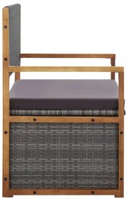 szürke polyrattan és tömör akácfa tárolópad 115 cm