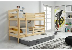 Gyerek emeletes ágy kihúzható ággyal ERYK 200x90 cm Szürke Fenyő
