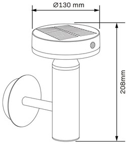 GWINEA LED/4,5W/3,7V IP44 fekete napelemes fali lámpa érzékelővel
