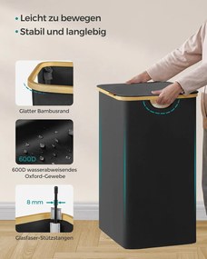 SONGMICS szennyeskosár fedéllel – 3 rekeszes ruhagyűjtő, 150 L űrtartalommal fekete színben