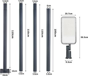 Brilagi-LED kültéri lámpa oszloppal és csuklóval, 4 m URBANLIGHT LED/200W/230V antracit IP65