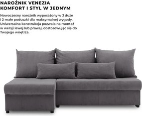 Venezia sarokkanapé, kordbársony, univerzális oldal, hab töltet, szürke