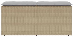 Bézs polyrattan kerti pad párnával 110x40x44 cm
