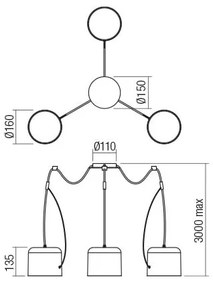 Redo 01-1826 - Csillár zsinóron DODO 3xE27/15W/230V pók