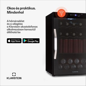 Klarstein Coachella 60 Smart hűtőszekrény, Wifi, LED, 3 polc, Háttérvilágítás, EEK E