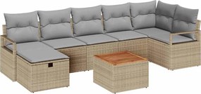 vidaXL Kerti Kanapé Szett párnával tárolóval 8 pcs Bézs polirattan