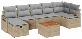 vidaXL Kerti Kanapé Szett párnával tárolóval 8 pcs Bézs polirattan