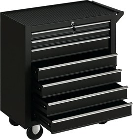 DURHAND Szerszámkocsi 7 Fiókkal, EVA Szőnyegekkel, Zárral és 2 Kulccsal, Fékezett Kerekekkel és Fogantyúval, Acélból, Fekete | Aosom