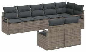 Kerti Kanapé Szett 8 pcs Szürke Poli rattan és porfestett acél