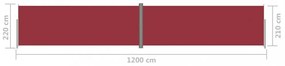 piros behúzható oldalsó napellenző 220 x 1200 cm
