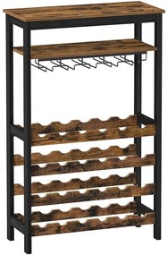 Bortartó állvány, 24 borosüvegnek, álló üvegtartóval, rusztikus barna 66x30x100cm