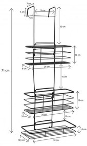 Erga Rafek, háromágyas fürdőszobai zuhanypolc akasztható 30x12,5x71 cm, fekete matt, ERG-YKA-CH.RAFEK-BLK