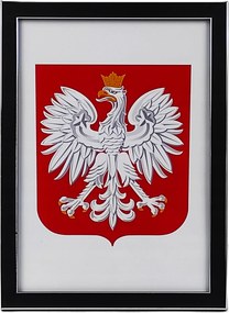 Lengyel Címer A4 keretben üveg 21x29,7cm; 29,7x21 cm Titan fekete keret Címer