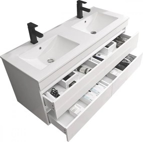 Cube 120 alsó fürdőszobabútor kerámia mosdóval 2 fiókos, magasfényű festett fehér