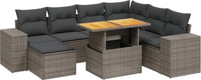 vidaXL 8 részes szürke polyrattan kerti ülőgarnitúra párnákkal