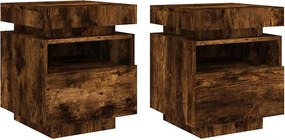 vidaXL 2 db sonoma tölgy éjjeliszekrény LED-fényekkel 40x39x48,5 cm
