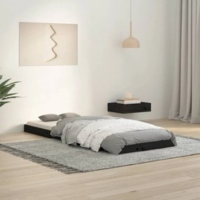 fekete egyszemélyes tömör fenyőfa ágykeret 75 x 190 cm