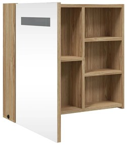 tölgyszínű tükrös fürdőszobaszekrény LED-del 60 x 13 x 52cm