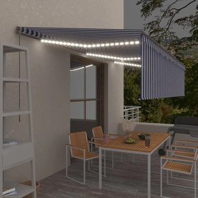 Kék és fehér kihúzható LED-es napellenző redőnnyel 6 x 3 m