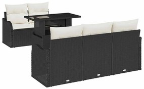 vidaXL Kerti Kanapé Szett párnával párnával 6 pcs Fekete Poly Rattan