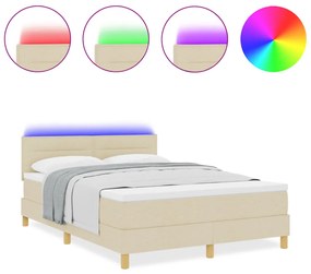 Box Spring Ágy Matraccal és LED-del Krém 140x190 cm Szövet