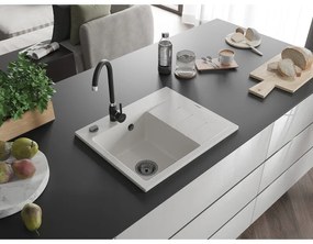 Mexen Ben, 1 kamrás gránit mosogató 600x500x190 mm, bal + fekete szifon, fehér, 6522605000-20-B