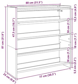 barna tölgy színű szerelt fa cipőtartó 80x25x81 cm