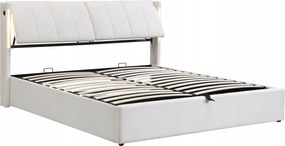 Led kárpitozott ágy 180x200 cm hidraulikus ágy Usb Pu fehér