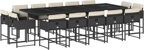 vidaXL 15 részes fekete polyrattan kerti étkezőgarnitúra párnákkal