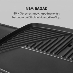 Klarstein Gatsby, elektromos grill, 2000 W, tapadásmentes felület, oldalsó asztalok, fekete