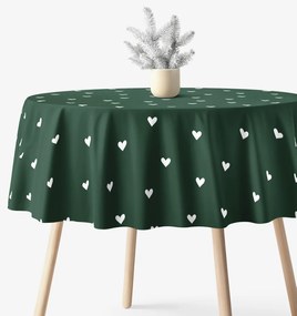 Goldea kör alakú pamut terítő - szívecskék, sötétzöld alapon Ø 140 cm