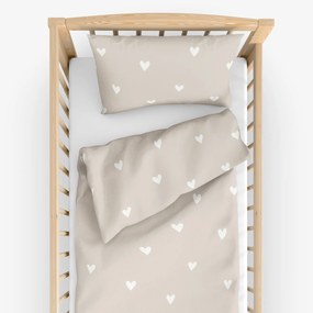 Goldea gyermek pamut ágyneműhuzat kiságyba - szívecskék, latte színű alapon 100 x 135 és 40 x 60 cm