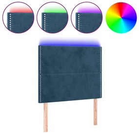 sötétkék bársony LED-es fejtámla 80x5x118/128 cm