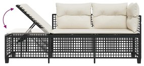 3 részes fekete polyrattan kerti sarokkanapé garnitúra párnával