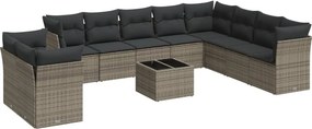 vidaXL 11 részes szürke polyrattan kerti ülőgarnitúra párnákkal