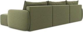 Zöld bársony kinyitható-tárolóhelyes (U alakú) sarokkanapé Kalena – Makamii