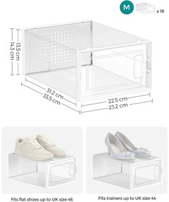 Cipőtároló doboz, egymásra rakható műanyag tároló 18db, átlátszó 33 x 23 x 14cm