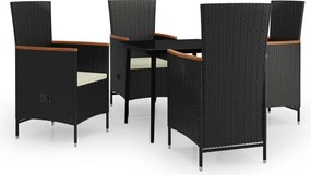 vidaXL 5 részes fekete kerti étkezőgarnitúra párnákkal