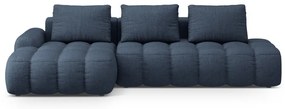 Sötétkék kinyitható-tárolóhelyes sarokkanapé (bal oldali-heverő résszel) Linz – Cosmopolitan Design