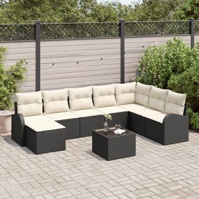 8 Darabos Kert Sofa Szett Párnákkal Barna Poli Rattan, 2-Személyes Kert Sofa Tárolóval és Párnákkal Fekete Poli Rattan