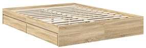 vidaXL Tárolós Ágy fejtámlával Sonoma tölgy 150 x 200 cm Faanyag
