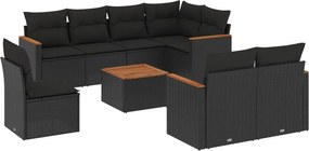 vidaXL 9 részes fekete polyrattan kerti ülőgarnitúra párnákkal