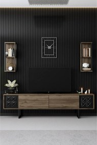 Line Walnut and Black TV-állvány polcokkal