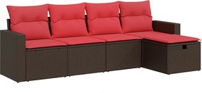 vidaXL 5 részes barna polyrattan kerti ülőgarnitúra párnával