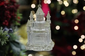 Jeges-fehér karácsonyfadísz kastély LED 11cm