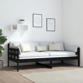 fekete tömör fenyőfa kanapéágy 90 x 190 cm