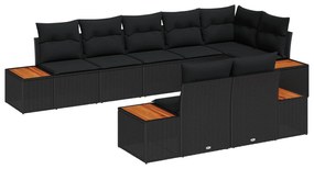 vidaXL Kerti Kanapé Szett párnával 8 pcs Fekete Poli rattan