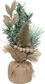 Karácsonyi dekorációs fa, 24 cm, arany színű, mű asztali csillogó dísz