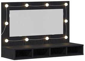 LED Tükrös Szekrény Fekete Tölgy - 90x31.5x62 cm