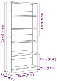 antik fa színű szerelt fa könyvespolc 80 x 24 x 176 cm
